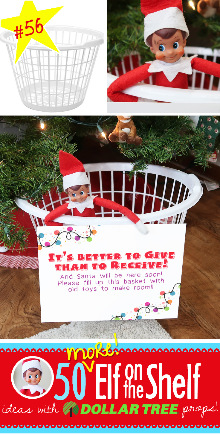 Elf on the Shelf wants to help you get rid of the old toys to make room for the NEW!! This fun idea includes a free printable! Click through for 55+ NEW Elf on the Shelf ideas!!! #elfontheshelf #easy #quick #new #toddler #boys #free #printable