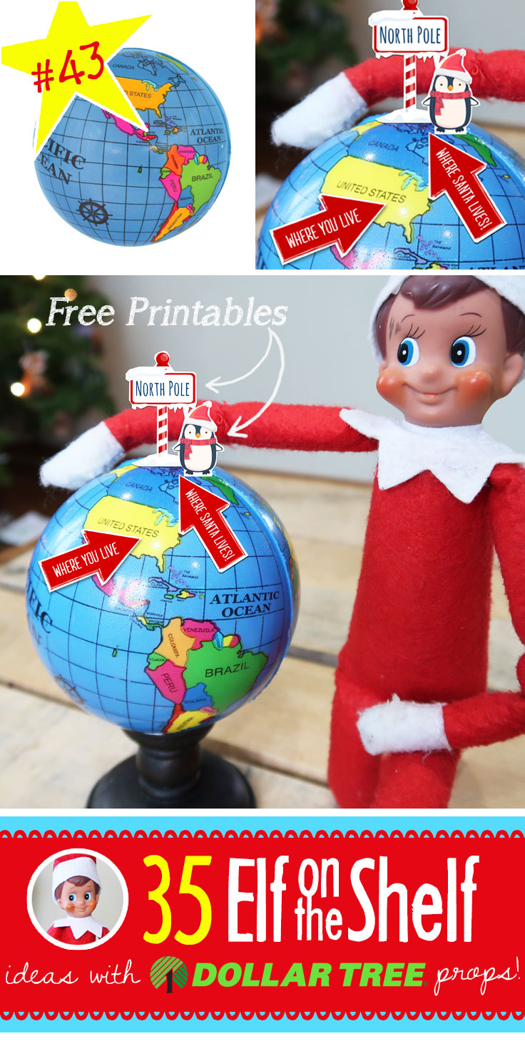 Where does Santa live??? Show your kids where your Elf on the Shelf is flying to each night in comparison to your house with this fun printable! Find this and 55 (and growing!) more NEW Elf on the Shelf ideas! Each with a Dollar Tree prop and many with FREE printables!! #elfontheshelf #ideas #easy #quick #funny #toddler #free #printable