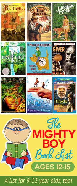 Raise boys that love to read! GREAT suggestions, plus lists for younger boys and girls, too! #book #list #reading #boys #tweens