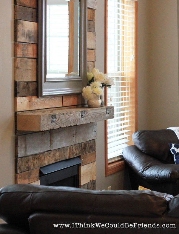 Palette Wood Fireplace Makeover-looks like re-claimed wood!