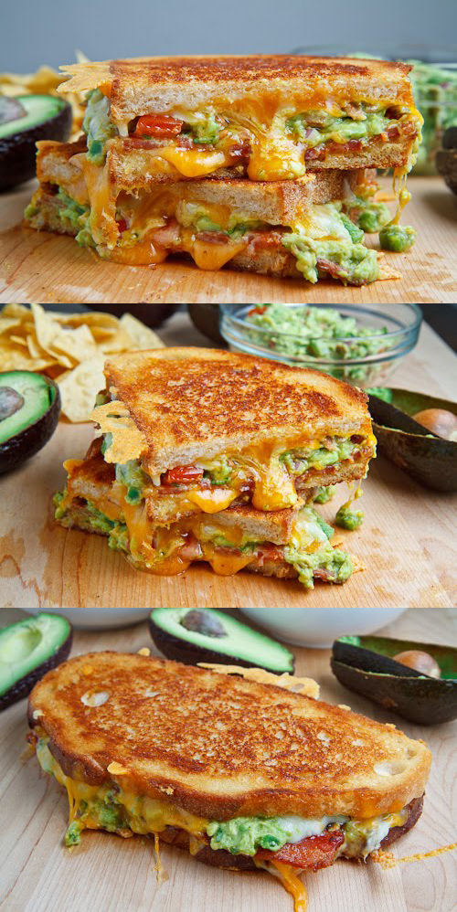 You've never had a grilled cheese like this! We added diced tomatoes, too, INCREDIBLE! #adult #grilledcheese #grilled #cheese #bacon #guacamole #best #recipe