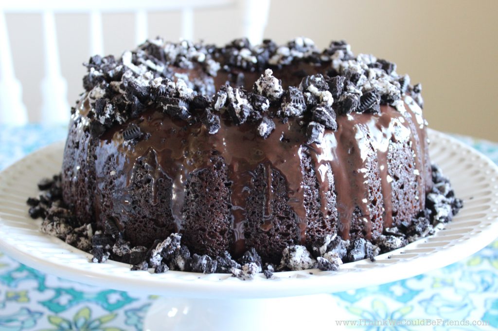 This triple fudge oreo bundt cake recipe is INCREDIBLY decadent and moist--you would never know it begins with a boxed cake mix!