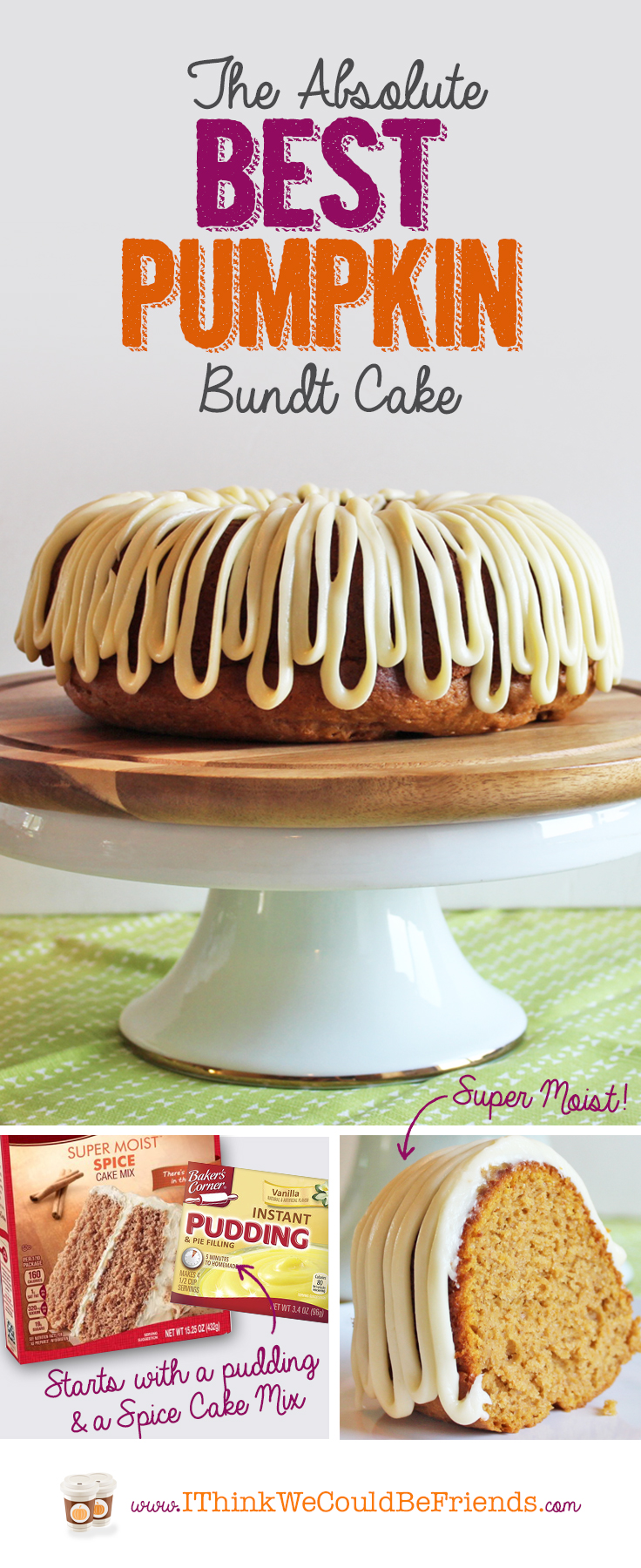 Why start from scratch when this Pumpkin Spice Bundt Cake is SO MOIST & begins with a boxed spice cake mix! Mixes up in only 5 min but you'll look like a baking star!! #Best #Pumpkin #Bundt #Cake #Mix #Easy