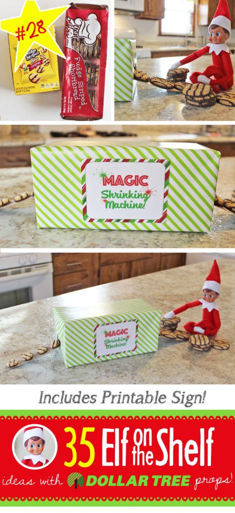Whaat!?! A MAGIC SHRINKING MACHINE!?! How cool! It takes a few minutes to put together, but follow the step by step instructions with FREE printable and you're all set! You'll also find 55+ New Elf on the Shelf Ideas that are funny, quick & easy and perfect for toddlers through teens! #elfontheshelf #ideas #quick #easy #toddler # boy