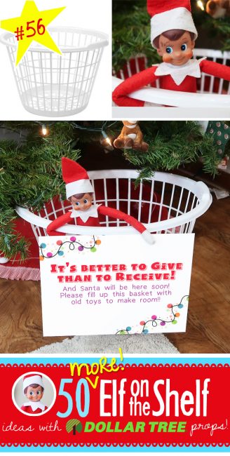 Elf on the Shelf wants to help you get rid of the old toys to make room for the NEW!! This fun idea includes a free printable! Click through for 55+ new Elf on the Shelf ideas!!! #elfontheshelf #easy #quick #new #toddler #boys