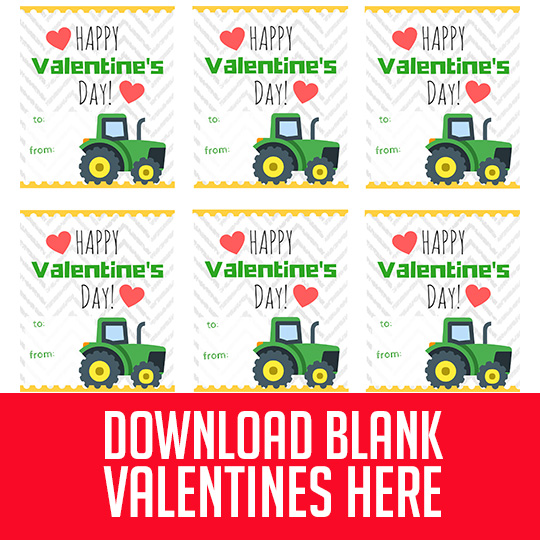 The John Deere fan in your house will LOVE these free printable John Deere Valentine's! Easy directions to customize them with your child's picture and name or just print the blank ones, they're free either way!! Our boys are SO excited to give these tractor valentine's out at school! #free #printable #john #deere #tractor #valentines #boys #kids #deer #customizable #loader #boy #green #heart