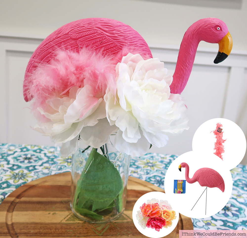 Cheap but TASTEFUL Flamingo Party Decoration Ideas, using ALL items from the Dollar Tree! We hosted a beautiful Flamingo Baby Shower for my sister that didn't break the bank!!! Everyone LOVED the flamingo theme and especially the DIY Tropical Balloon Garland, flamingo cupcake topper and a FREE printable! #flamingo #party #decoration #ideas #cupcake #topper #free #printable #cheap #easy #baby #shower #bridal #kids