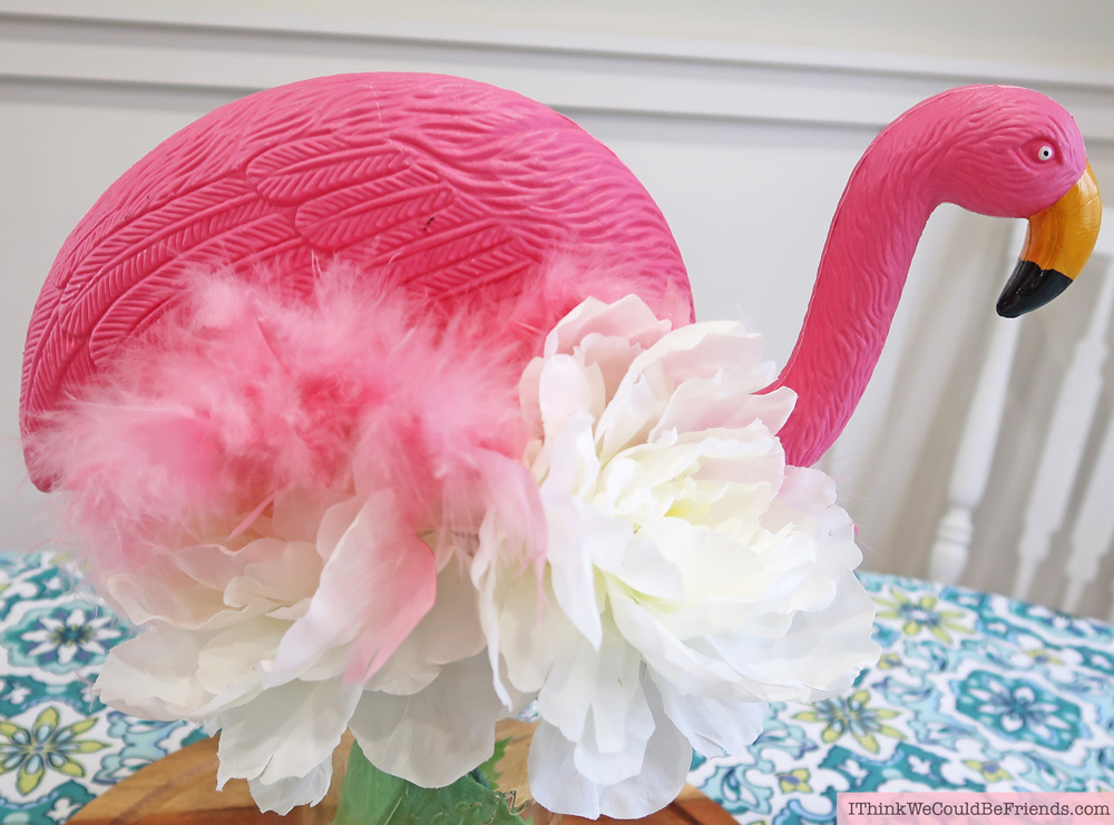 Cheap but TASTEFUL Flamingo Party Decoration Ideas, using ALL items from the Dollar Tree! We hosted a beautiful Flamingo Baby Shower for my sister that didn't break the bank!!! Everyone LOVED the flamingo theme and especially the DIY Tropical Balloon Garland, flamingo cupcake topper and a FREE printable! #flamingo #party #decoration #ideas #cupcake #topper #free #printable #cheap #easy #baby #shower #bridal #kids
