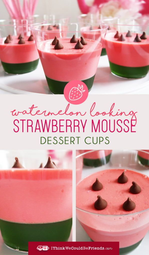 EASY Strawberry Mousse Cups Recipe with a twist! Simple Strawberry Mousse layered on lime jello for an INCREDIBLE summer dessert perfect for any picnic or party! This quick no-bake recipe is perfect for kids, adults and crowds and can even be made low carb!! #strawberry #mousse #recipe #dessert #cups #summer #party #picnic #easy #simple  #quick #crowd #lowcarb
