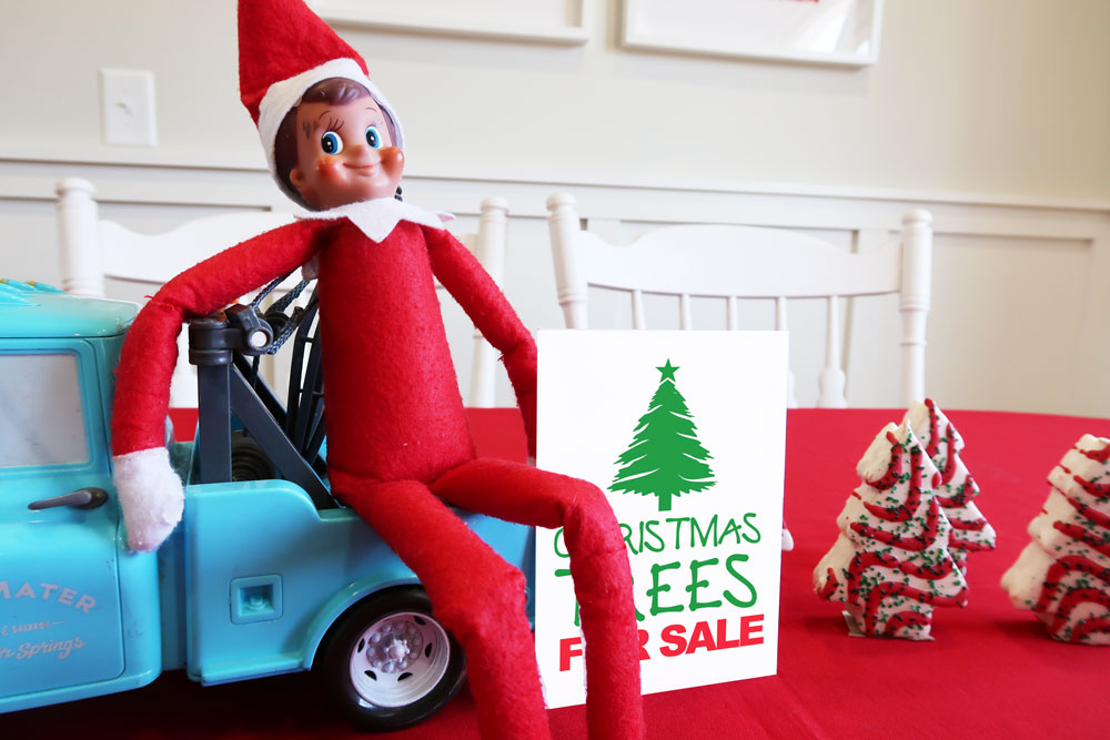 35 New Elf on the Shelf Ideas: #5 Christmas Tree Sale
