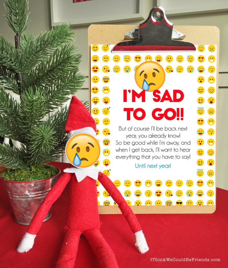 Emoji Departure letter with free printable masks for your Elf on the Shelf and his friends, too! Your kids will love this quick and easy goodbye idea! #elfontheshelf #departure #ideas #easy #free #printable