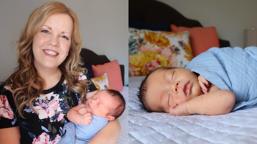 Diana holding her baby sharing her birth story today