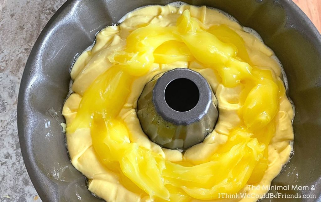 lemon bundt cake batter in pan