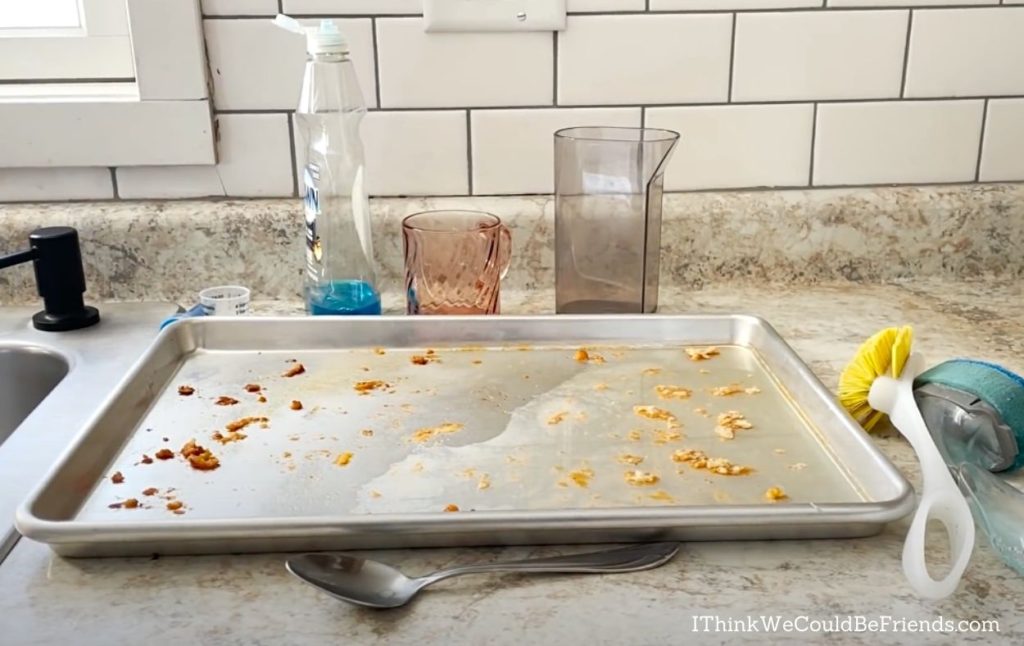 dirty pan by the sink