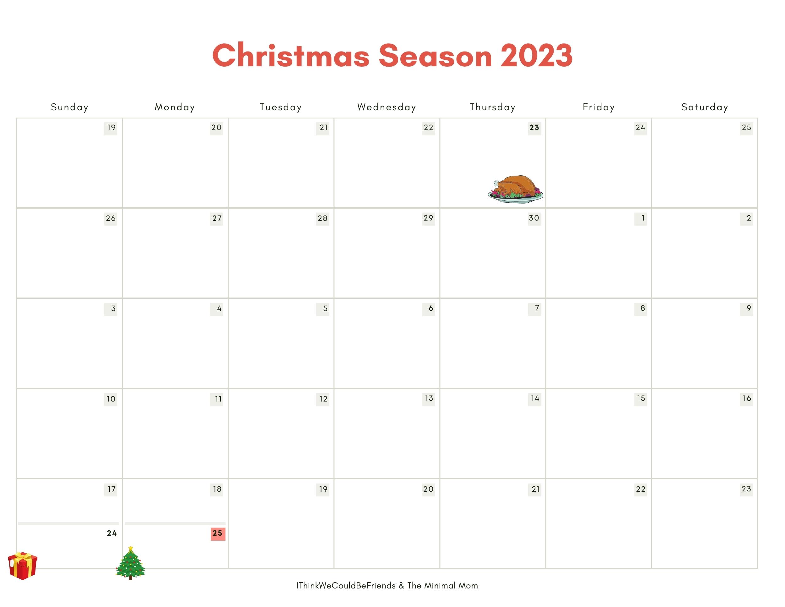 2023 Christmas Season Calendar